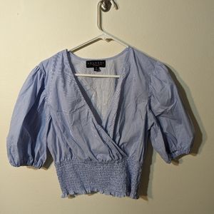 Laundry by Shelli Segal Blue & White Stripe Puff Sleeve Crop Top Size Large